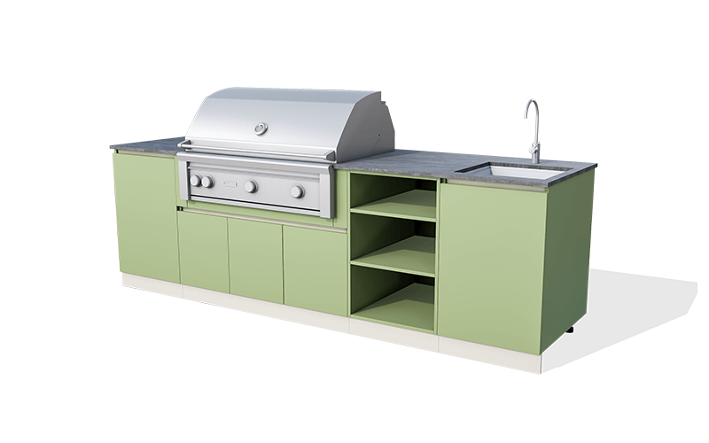 green color outdoor kitchen cabinet