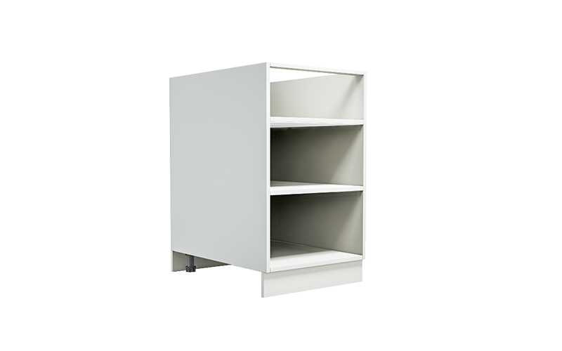 open cabinet with shelves